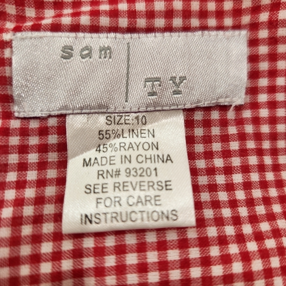 Vintage Sam TY Y2K Toile Linen Midi Dress White/Pink US Womens 10 - Picture 5 of 9